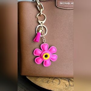 Pink Leather Floral Bag Charm